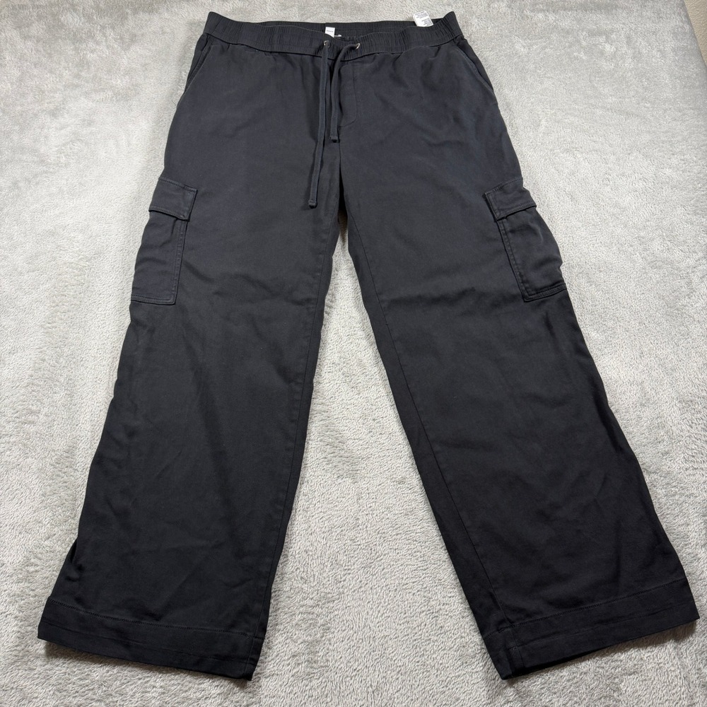 James Perse Cargo Pants Women 12 US (4 EU) Black Relaxed Straight Leg Drawstring